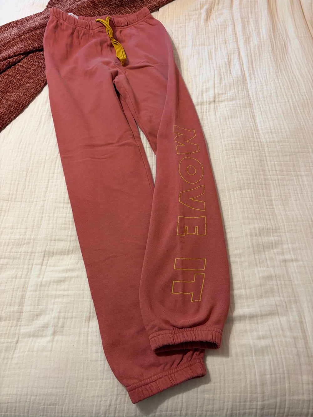 MOTHER Move It  Joggers with Yellow Drawstring and lettering down side leg